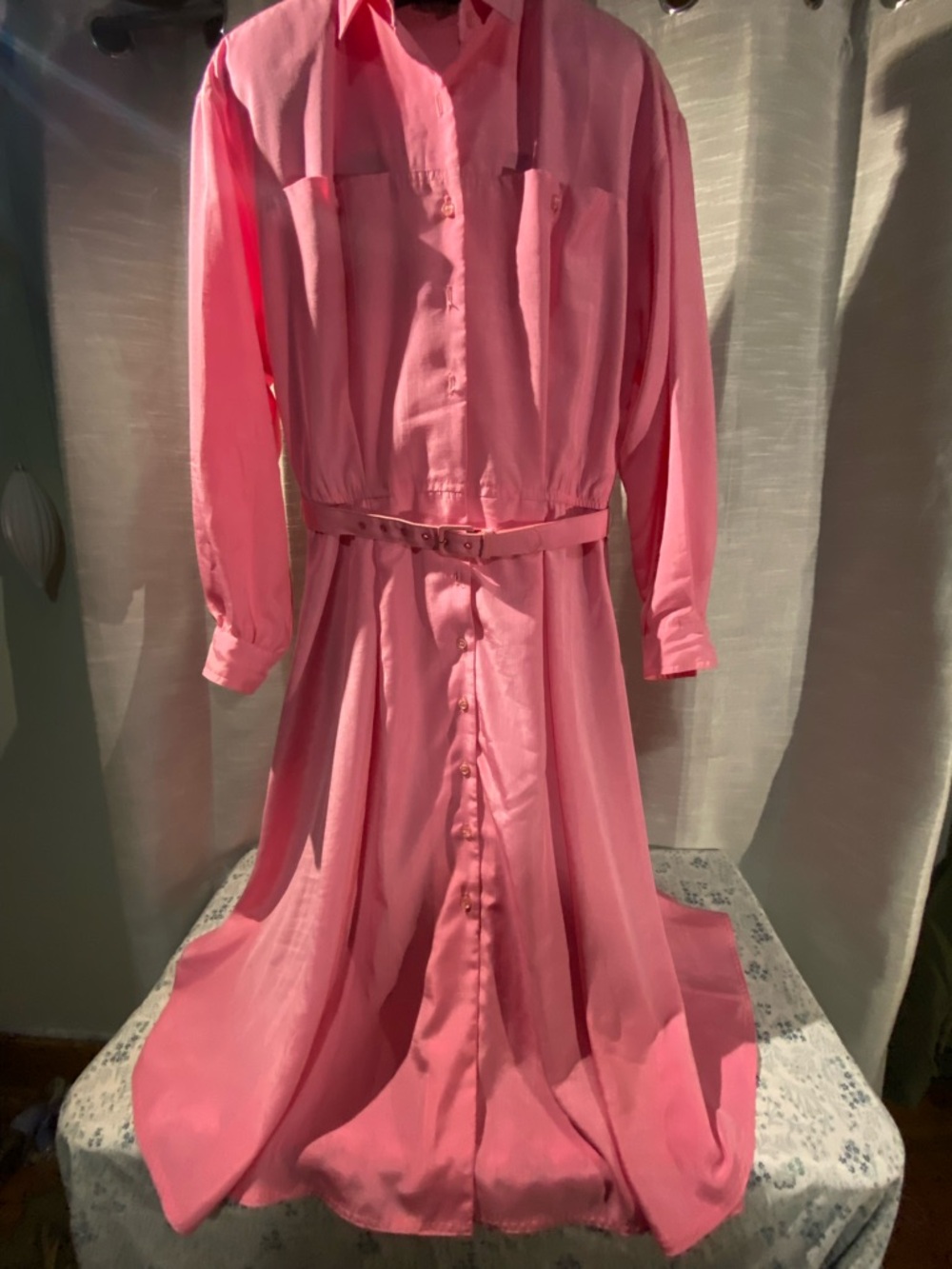 Pink Long Sleeve Button-Front Shirt Dress